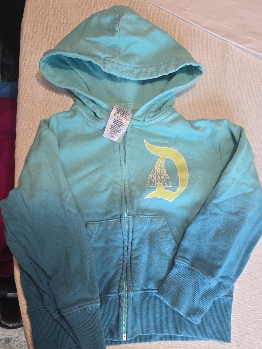 Disney Aqua Ombre Zip-Up Hoodie with Yellow D Castle Logo